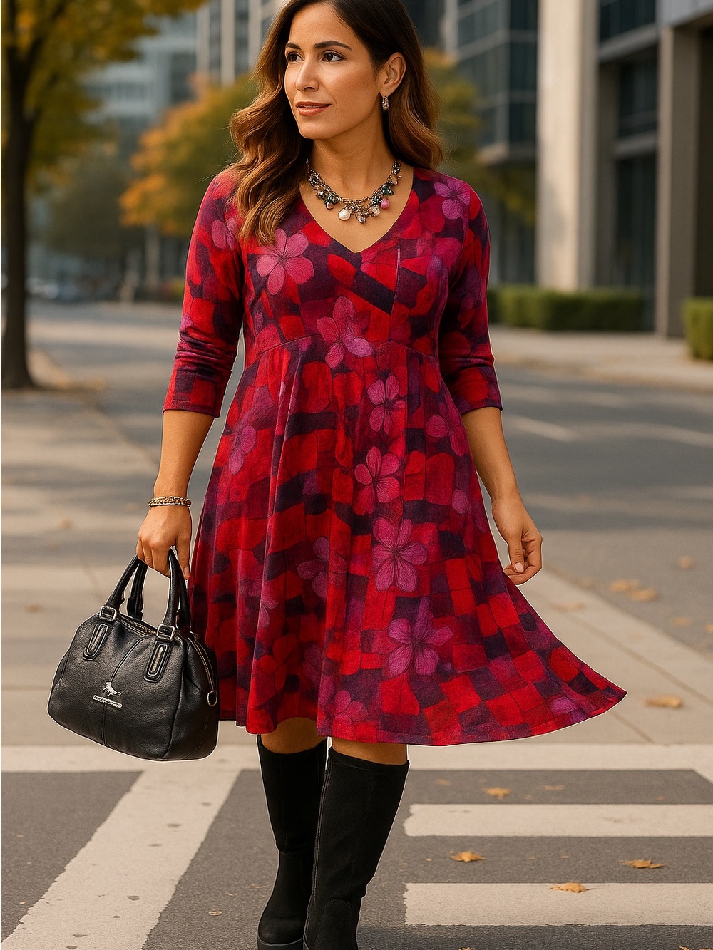 NWT Blue Sky Red and Magenta Floral Midi Dress